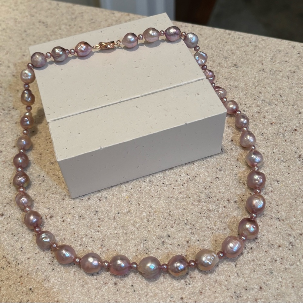 Pink Wrinkle Edison Fullstrand Necklace With Sterling Silver Clasp